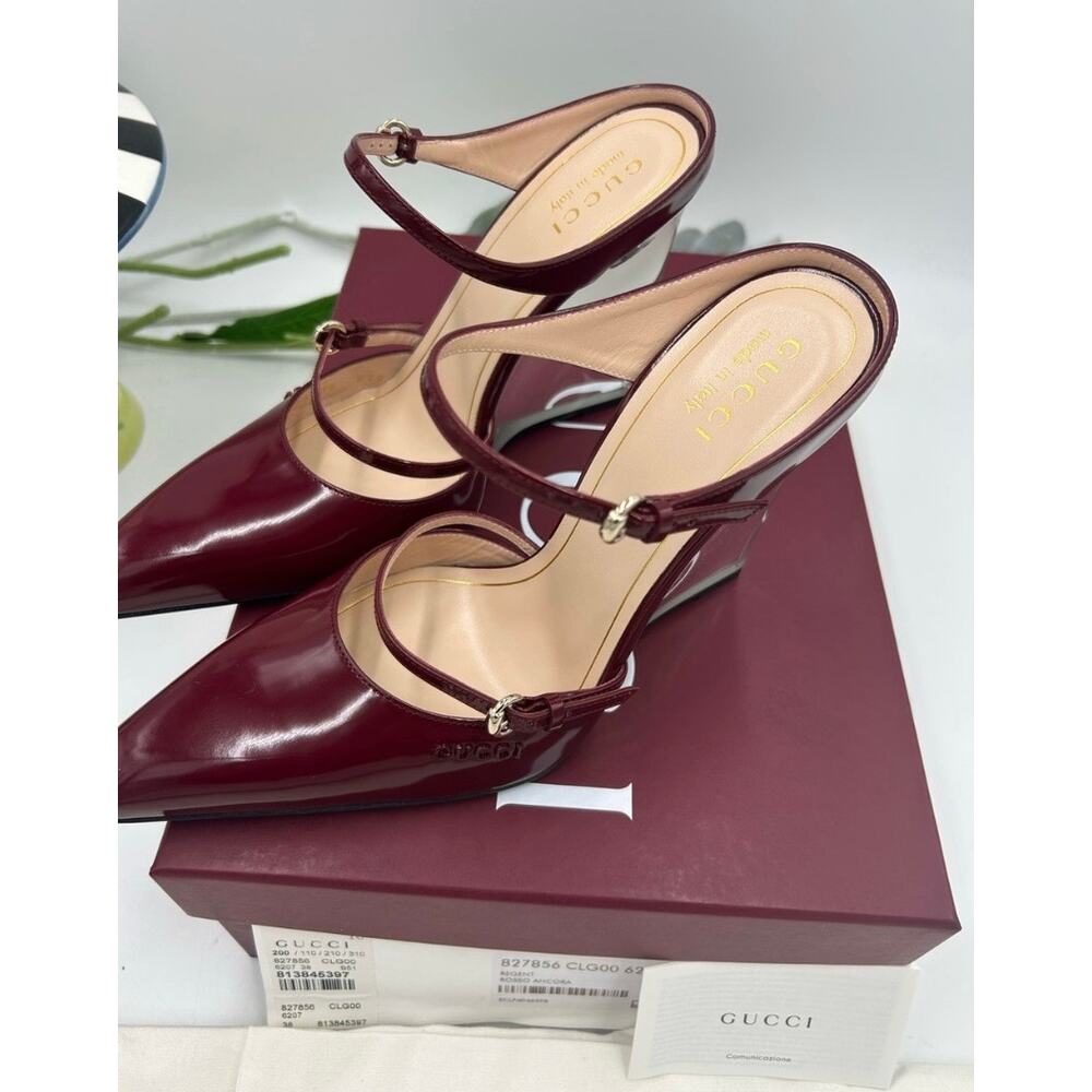 Women's Gucci calf skin Rosso wedge mules size 38 made in Italy - Picture 8 of 14